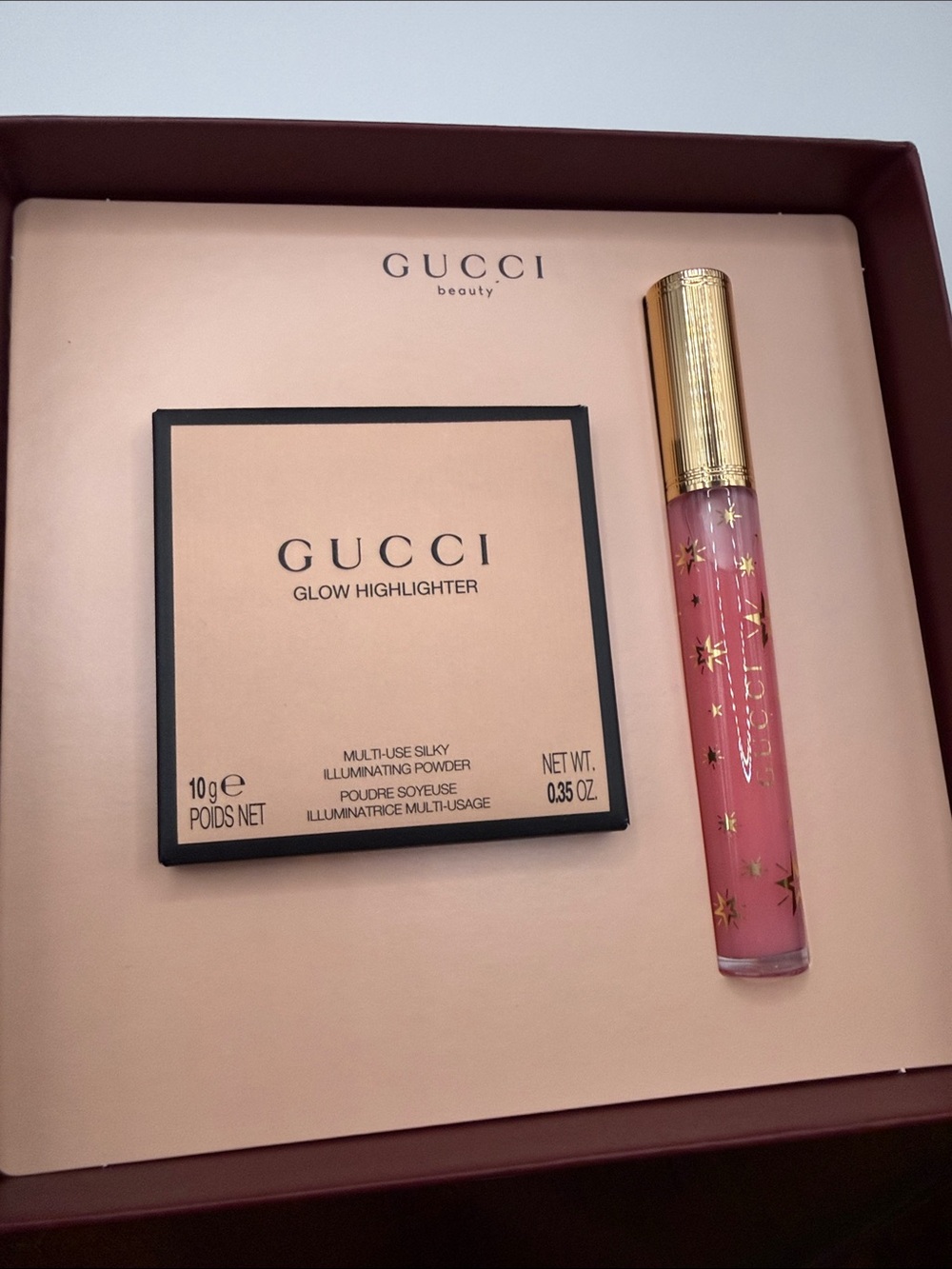 Gucci Glow Highlighter & Lip Gloss Set in Rose Pink and Gold